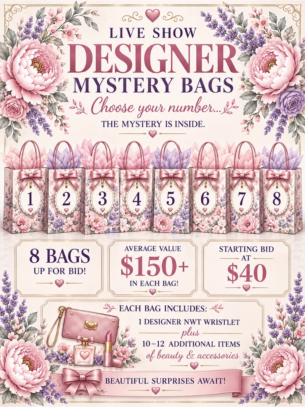 🌸 Designer Mystery Bags — LIVE SHOW AUCTION 🌸